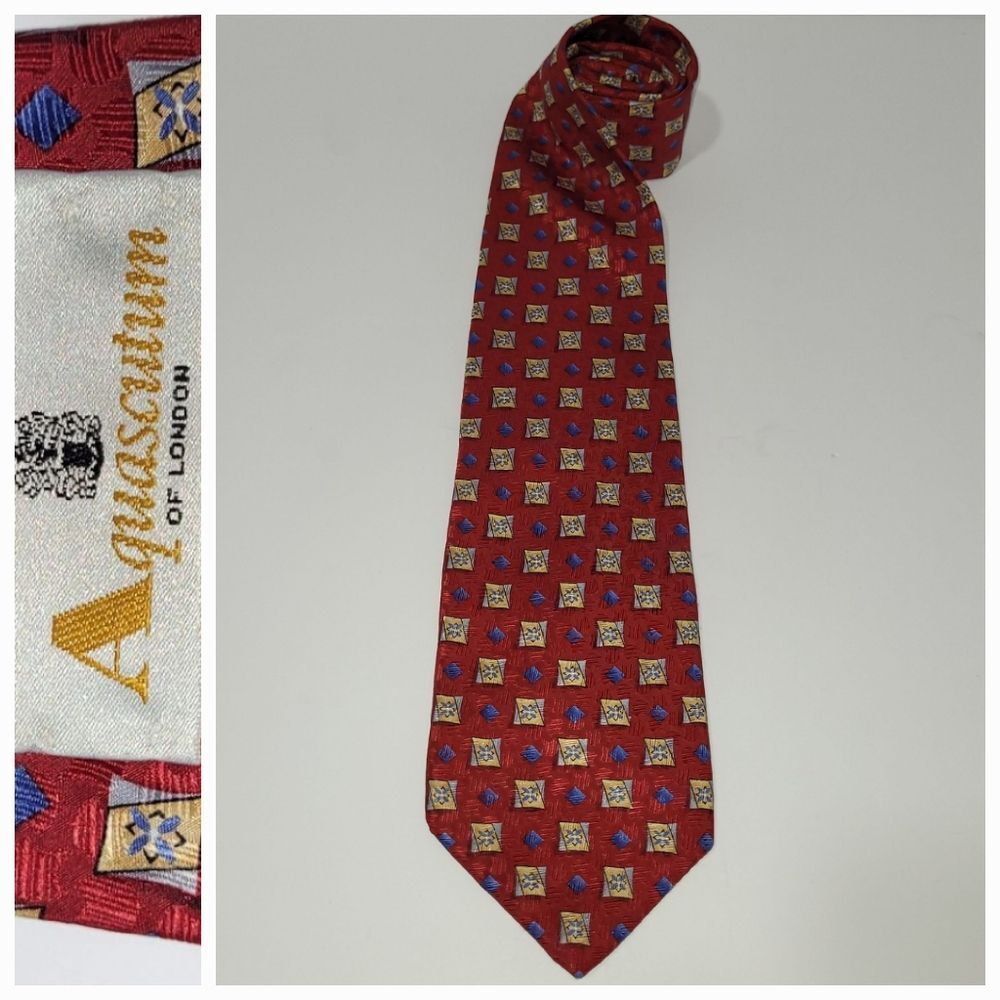 Aquascutum London Red Silk Geometric Tie